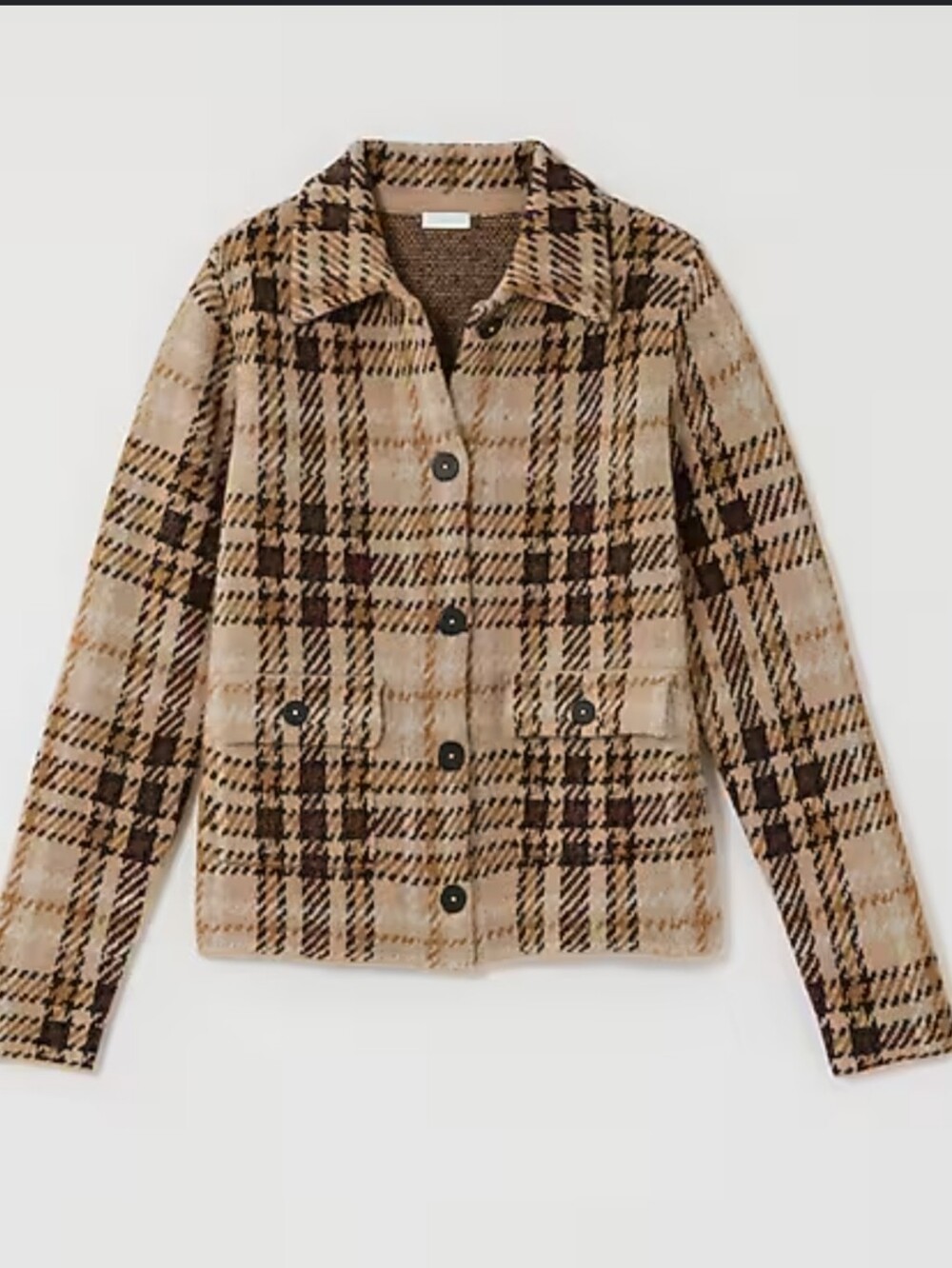 J. Jill Short Plaid Sweater Jacket brown and beige checkered Size M Shacket